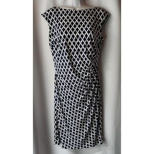 LAUREN BY‎ RALPH LAUREN GEOMETRIC WHITE AND NAVY MIDI DRESS L